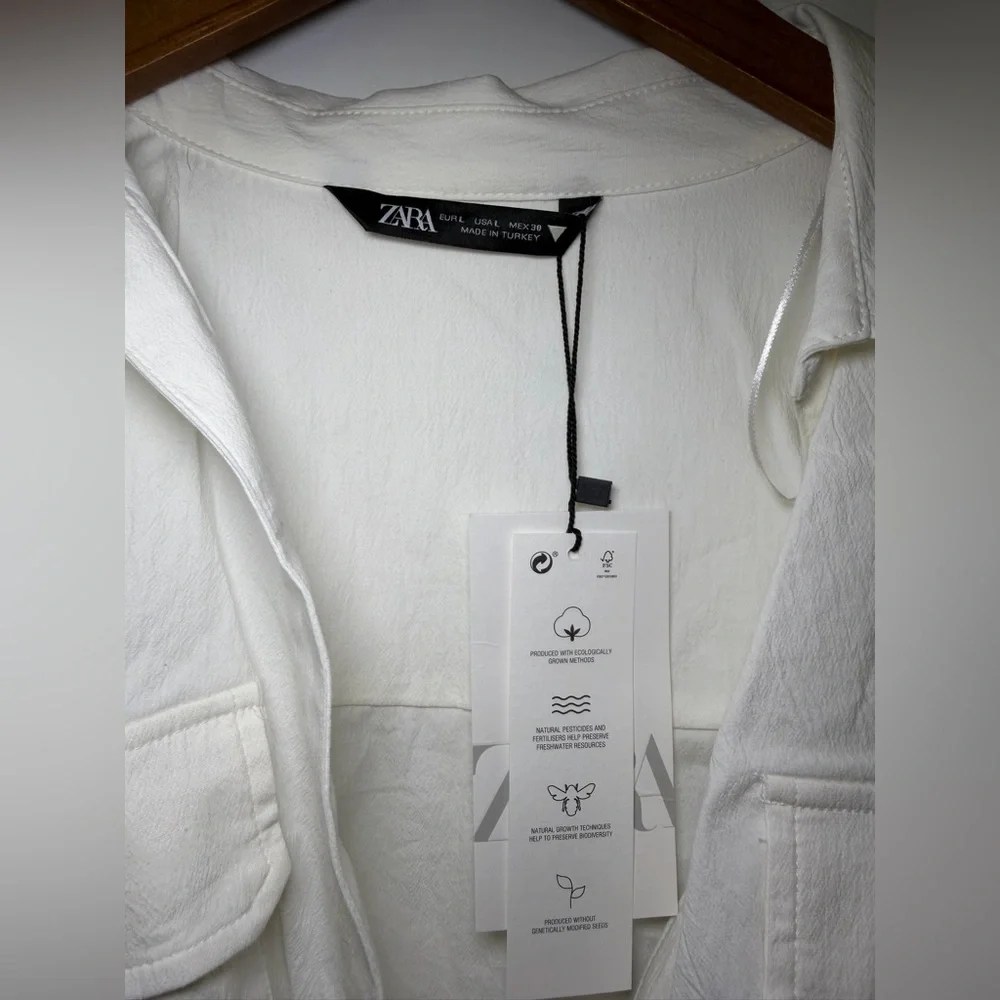 Zara Boxy Twist Hem White Collared Cropped Shirt - Picture 5 of 17